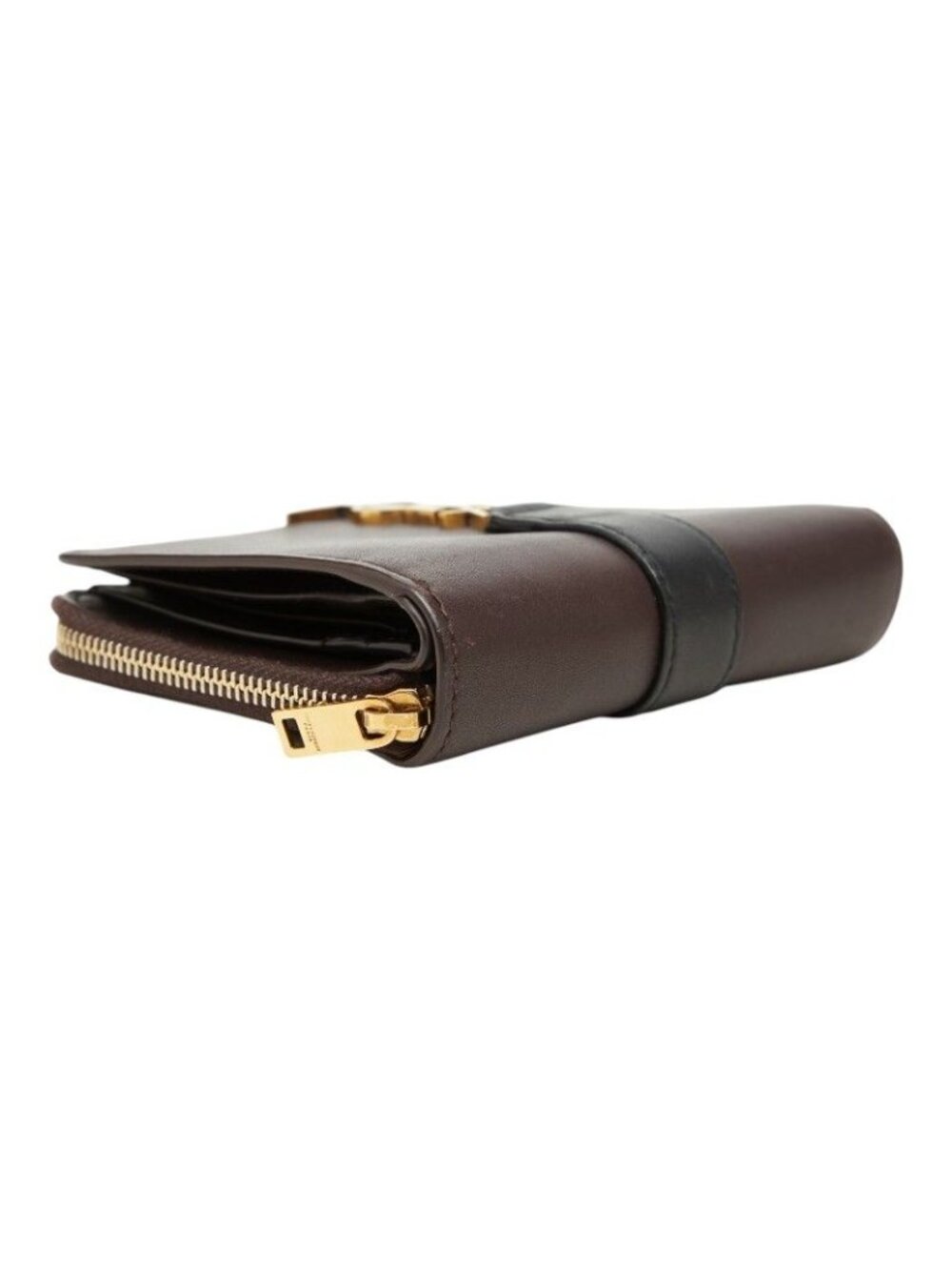 Saint Laurent YSL Logo Cassandra Compact Wallet Bifold Brown Black Leather - Picture 4 of 10